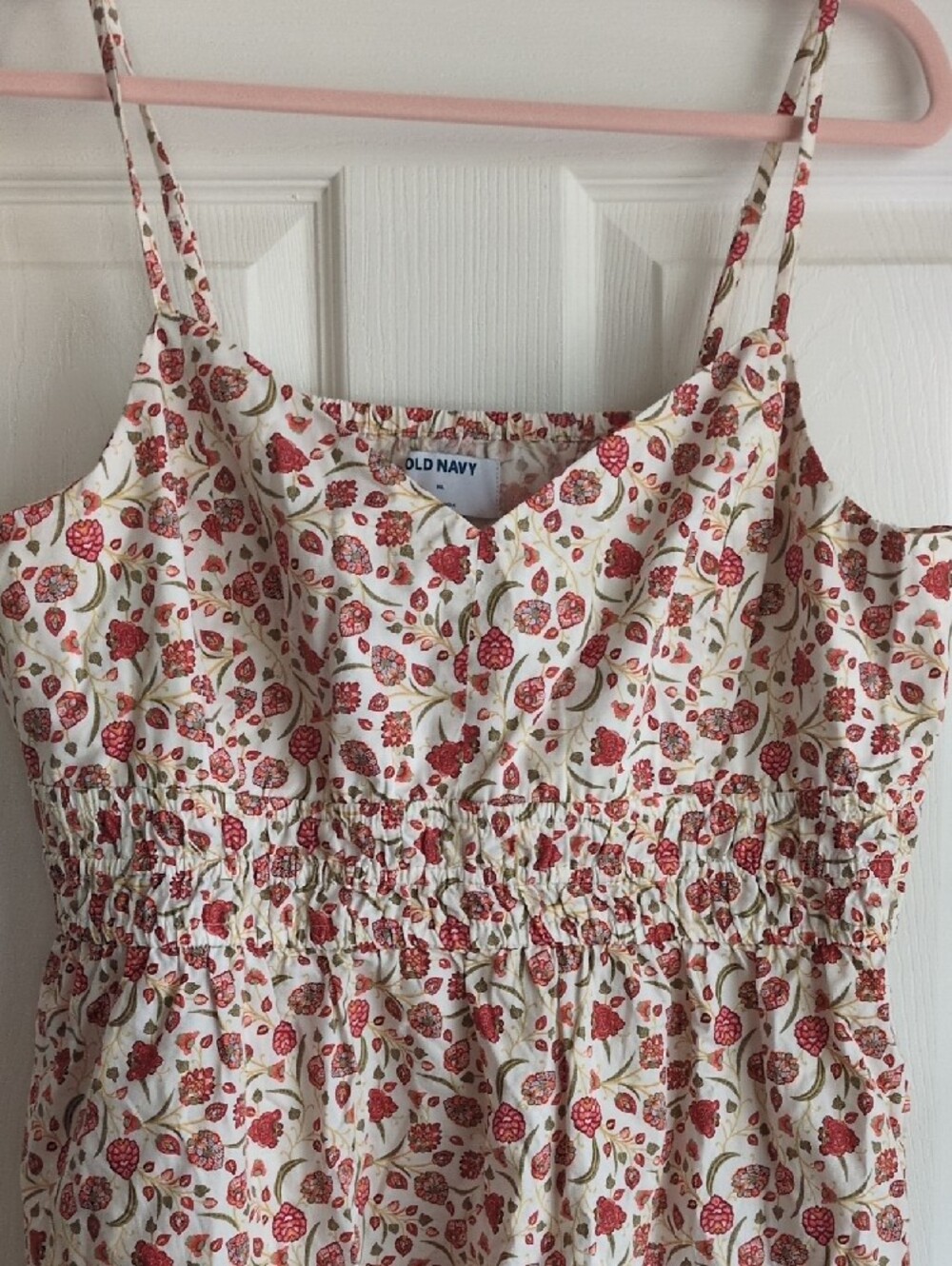 Boho Midi Sundress with Red Floral Indian Print XL - Picture 3 of 10